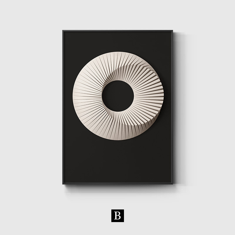 极简黑白抽象艺术客厅轻奢现代简约玄关装饰画立体高级感圆形挂画图片