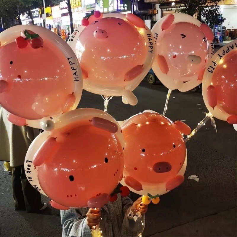 猪猪波波球网红手持杆打空夜市造型粉色网红猪组装摆摊气