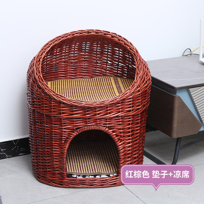 猫窝夏天凉窝猫屋藤编猫咪窝双层猫笼猫舍四季通用半封闭式猫房子