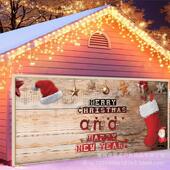 圣诞节日背景布派对拍照搭配圣诞老人横幅装 饰车库门幅场景布置