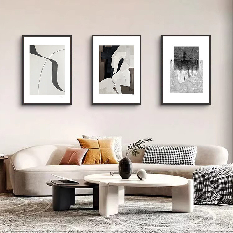 北欧风黑白抽象挂画色块几何线条装饰画艺术墙壁画酒店卧室床头画图片
