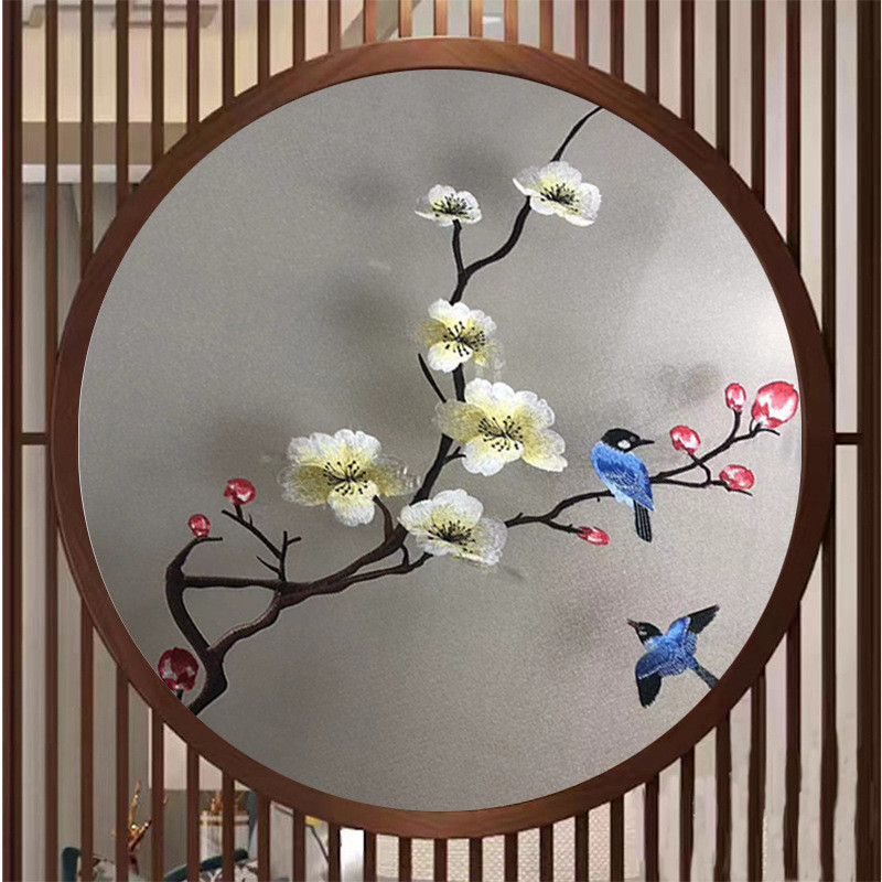 新中式苏绣双面刺绣玉兰花鸟入户玄关客厅屏风餐厅茶室装饰画挂画