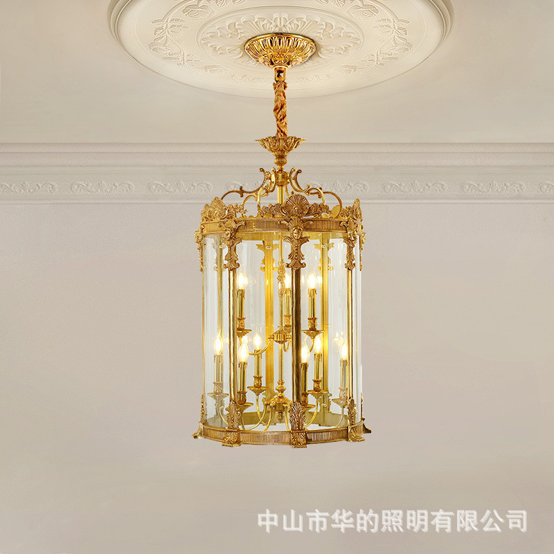 热销法式玻璃楼梯过道走廊小吊灯欧式古典玄关灯复古阳台别墅全铜