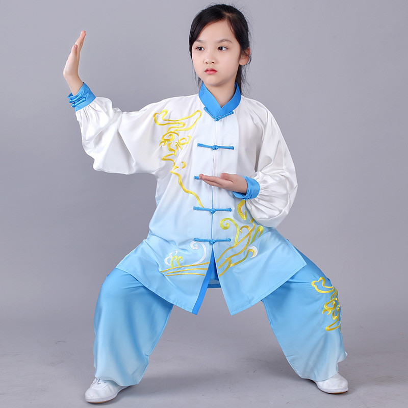 热销宏情新渐变色练功服学校学生武术服团体表演服男童女童功夫衫