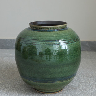 景观园林罐插花摆件简约绿色大型月亮装 饰陶瓷落地花瓶油画罐民宿