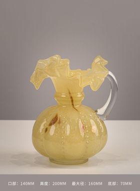 家居摆件中古原色花边芬顿琉璃玻璃花瓶样板房客厅法式轻奢工艺品