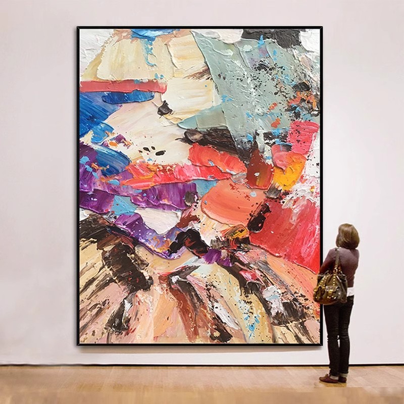 手绘油画抽象现代简约客厅装饰画玄关挂画餐厅立体抽象艺术色块画图片