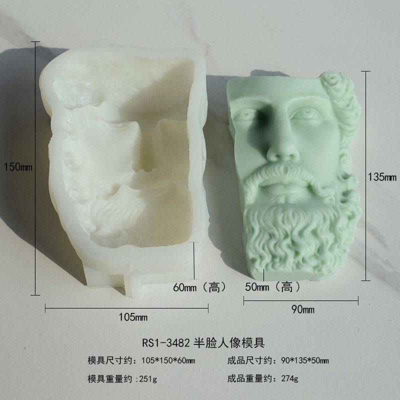 立体米开朗基罗头像硅胶模具香薰蜡烛diy雕像石膏手工皂摆件磨具