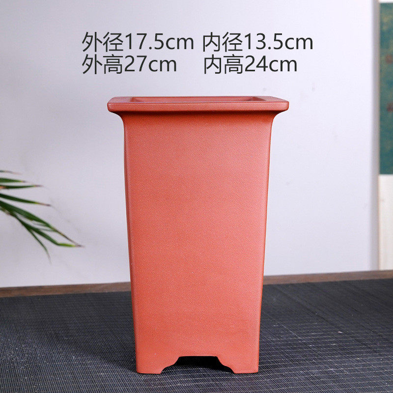 高款紫砂花盆悬崖四方签筒兰花多肉大号盆栽花盆陶土透气