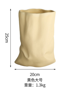 口袋创意花瓶批发纸袋褶皱陶瓷工艺术品复古设计感干花装饰摆件