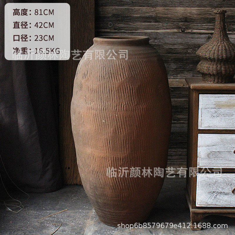 翁缸粗陶装饰做旧陶罐复古落地花瓶组合禅意土罐仿古中式艺术罐老