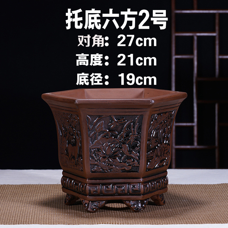 花盆仿古古典陶瓷兰花大浮雕紫砂君子兰花盆特大号盆多肉绿植批发