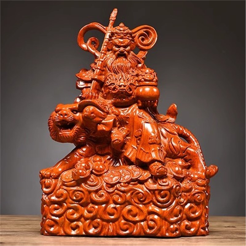 彩绘木雕刻武财神骑虎赵公明神像摆件客厅装饰工艺品店铺开业送礼
