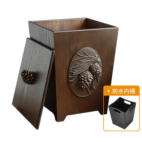 垃圾桶家用客厅创意美式木质大号带盖垃圾筒办公卧室厨房餐厅纸篓
