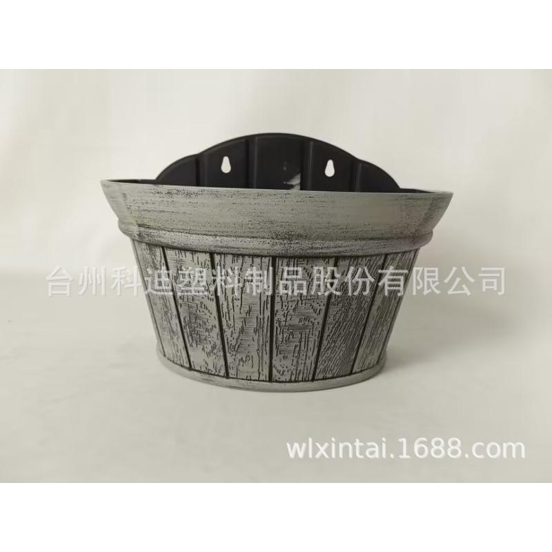 挂墙古典风情阳台壁挂花盆欧式半圆木纹塑料花盆绿萝吊兰花盆