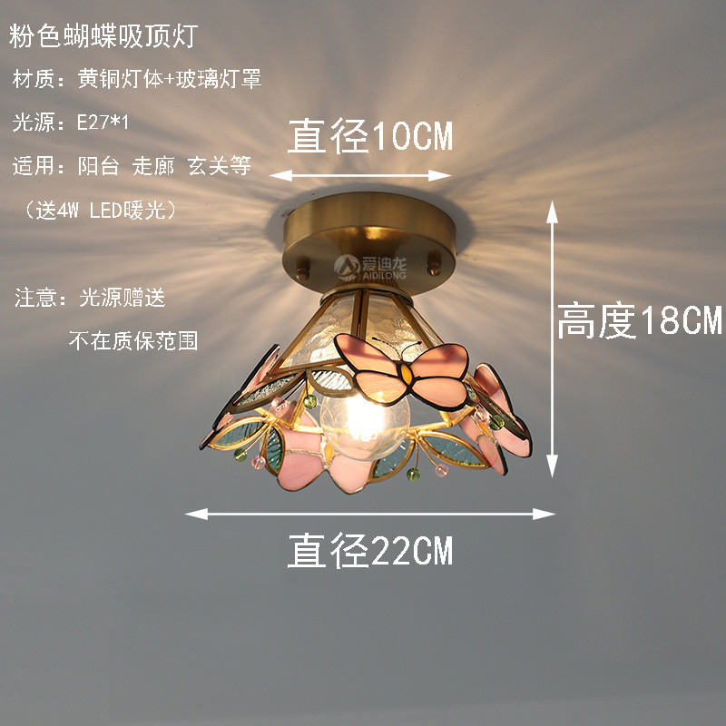 纯手工焊锡蝴蝶装饰法式床头吊灯美式复古女孩房粉色玻璃灯吊灯礼