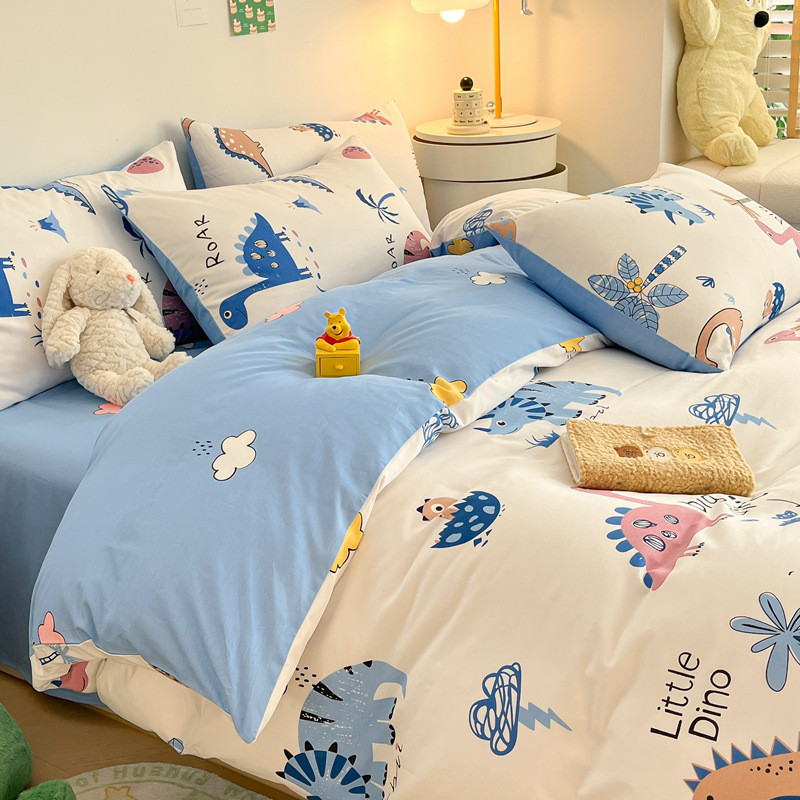 男孩女孩小汽车纯全棉卡通儿童被套床单学生四件套床上用品三件套