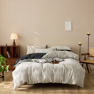 中古风全棉空气层提花风四件套全棉三层纱条纹被套民宿简约床品