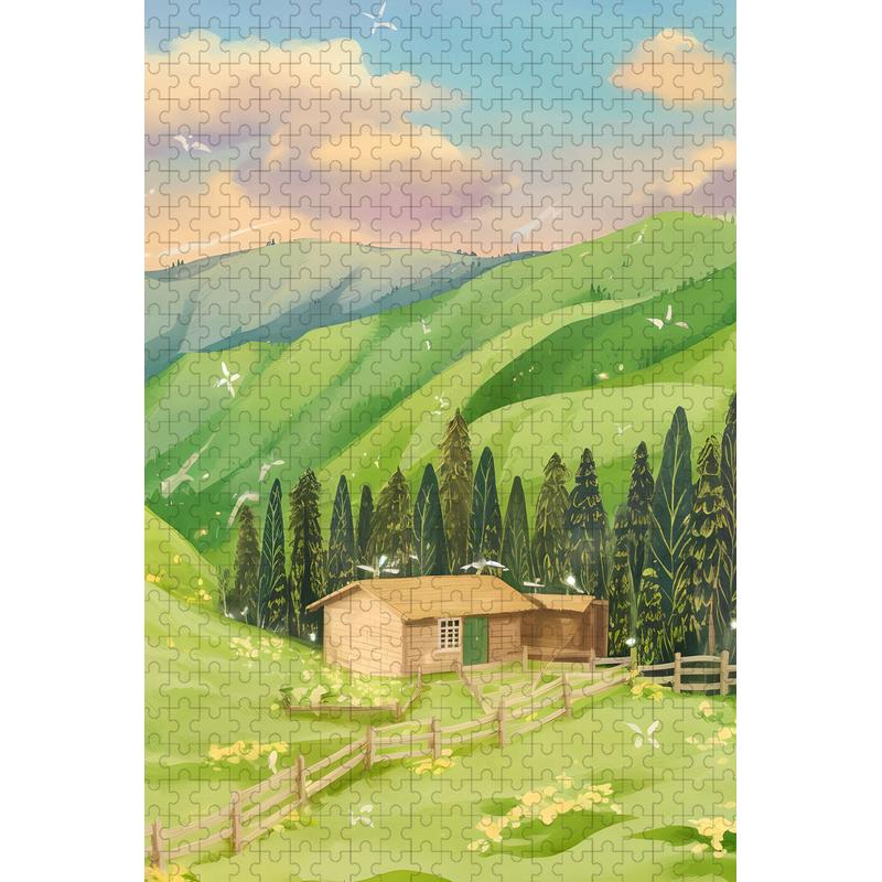 山水小城相框木质300片500片1000片1500片多款式可选8色拼图