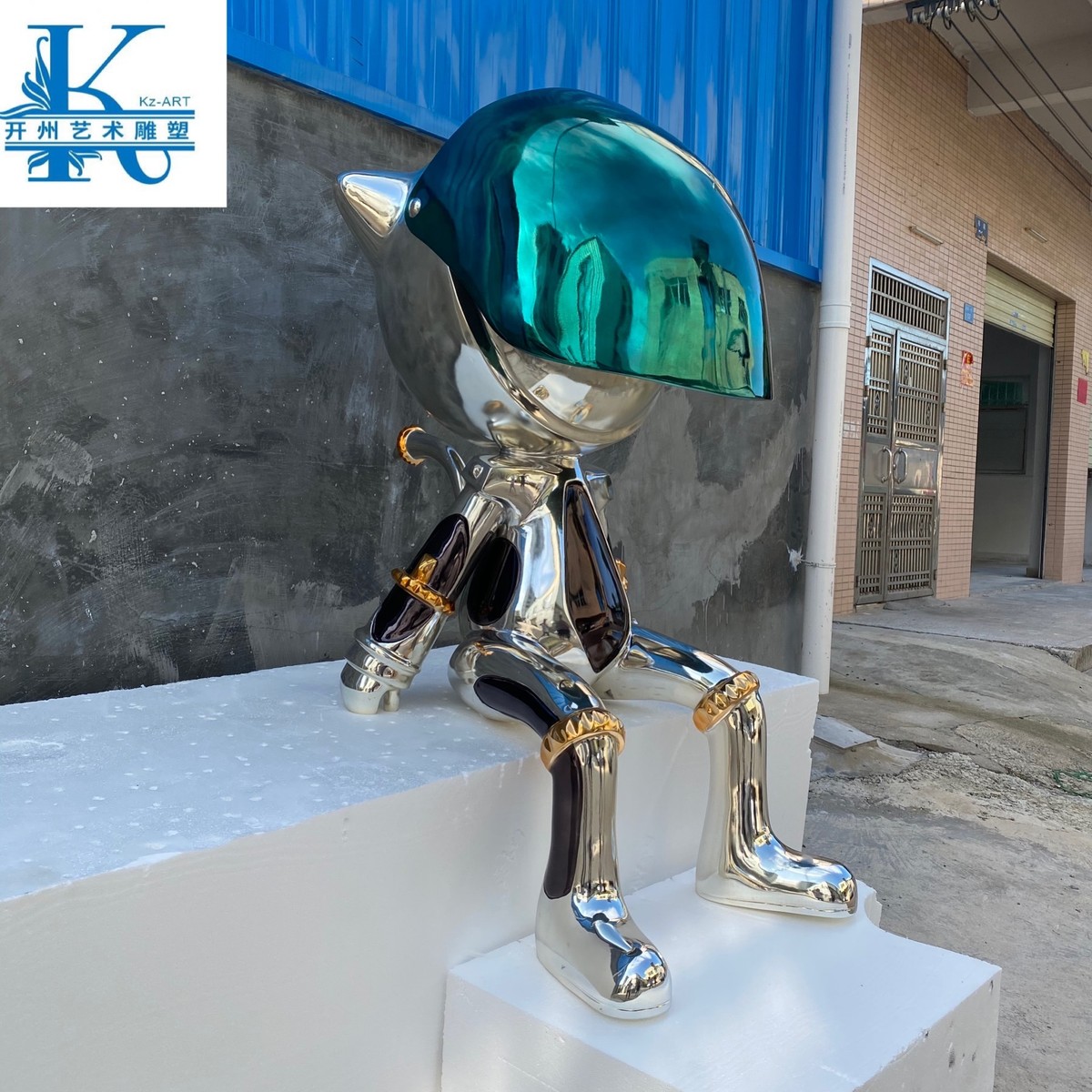 电镀猫咪雕塑创意软装饰品酒店大堂装置大型落地摆件样板房艺术品