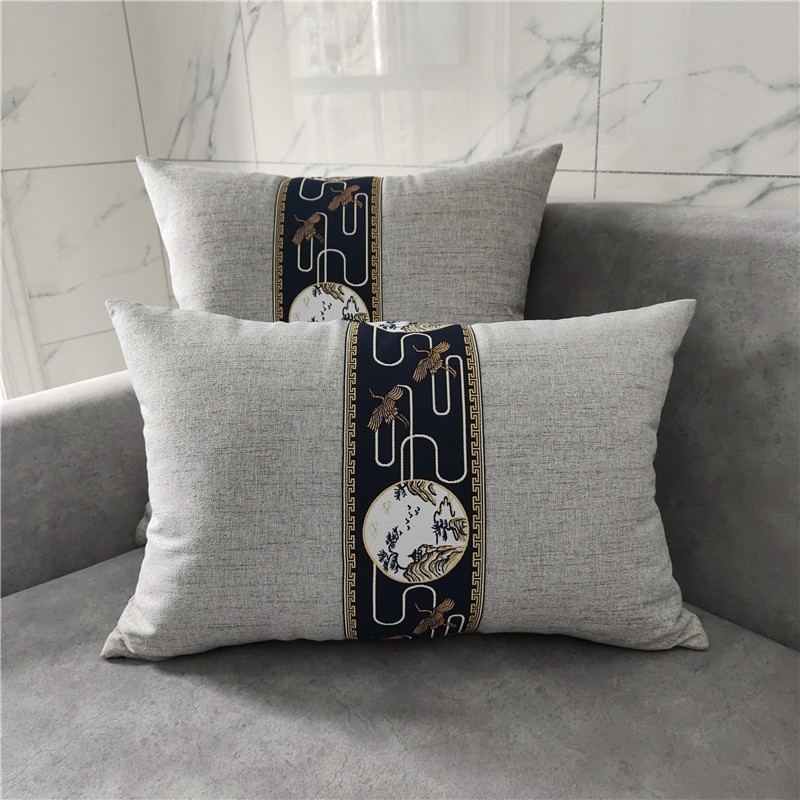 新中式加厚亚麻枕腰靠实木沙发古典中国风抱枕套可拆洗床头靠枕