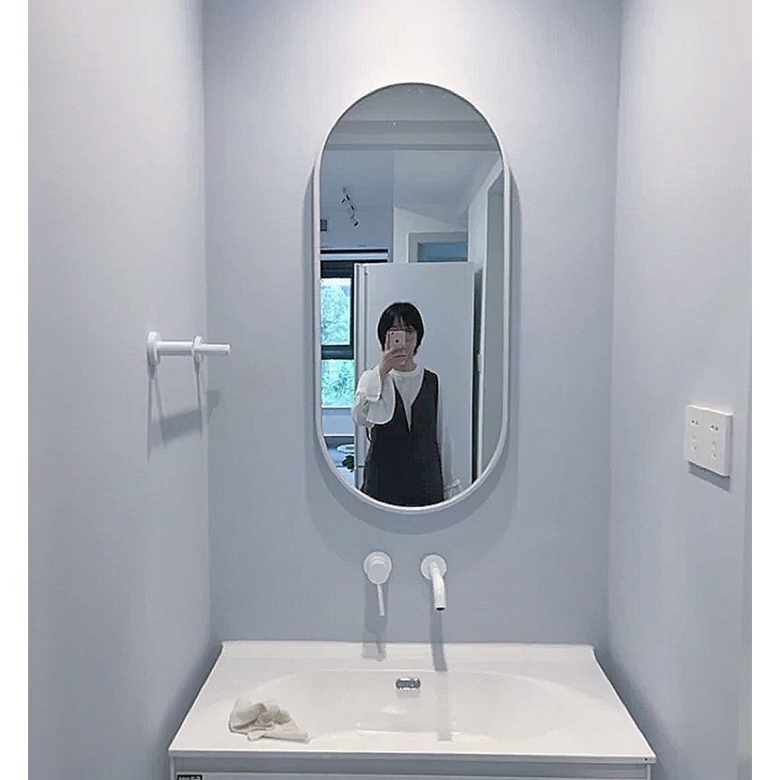 北欧铁艺椭圆形镜子酒店卫生间浴室墙上化妆镜家用金色穿衣镜