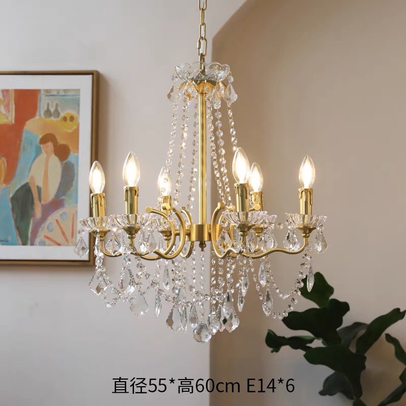 法式蜡烛卧室中古客厅吊灯复式楼梯餐厅灯美式水晶2024年新款灯具