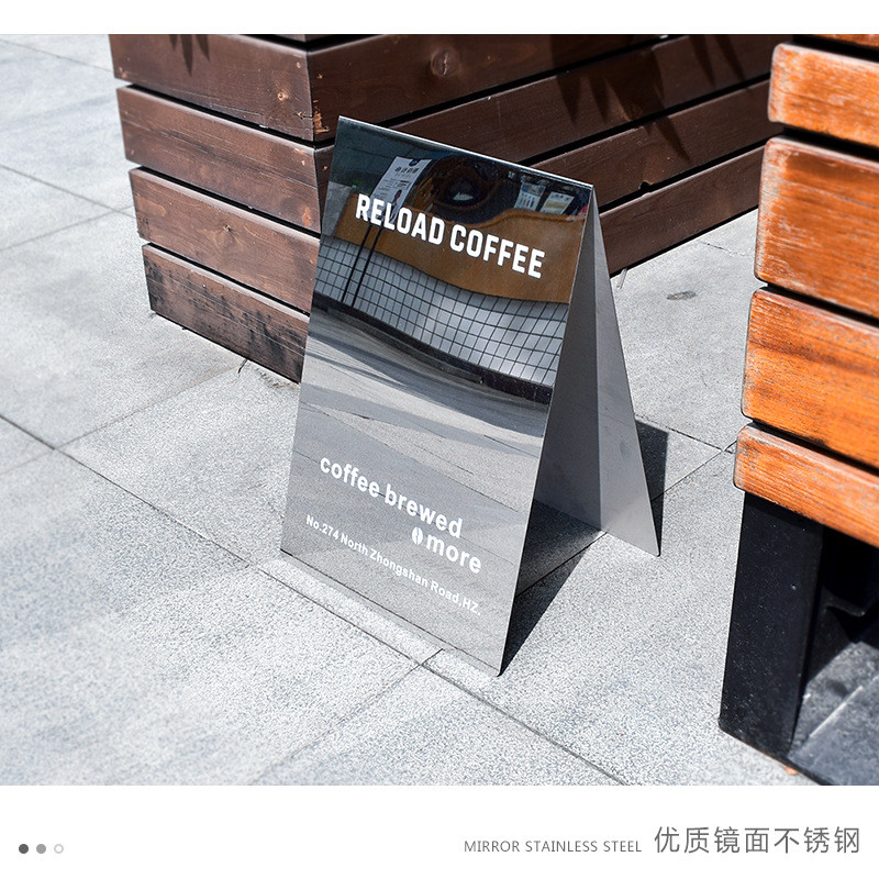 镜面提示牌不锈钢展示牌门口落地招牌服装店咖啡店迎宾广告牌
