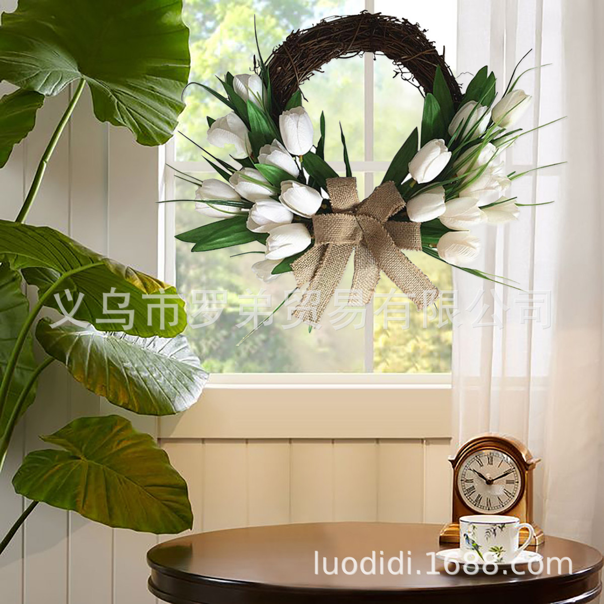 欧式绢花门上白色郁金香门楣花环壁饰挂饰货婚礼橱窗装饰家居