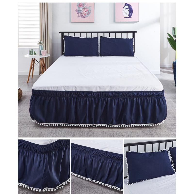 纯色毛球床裙单件松紧百褶床围床盖双人儿童床罩外贸家纺裙批发