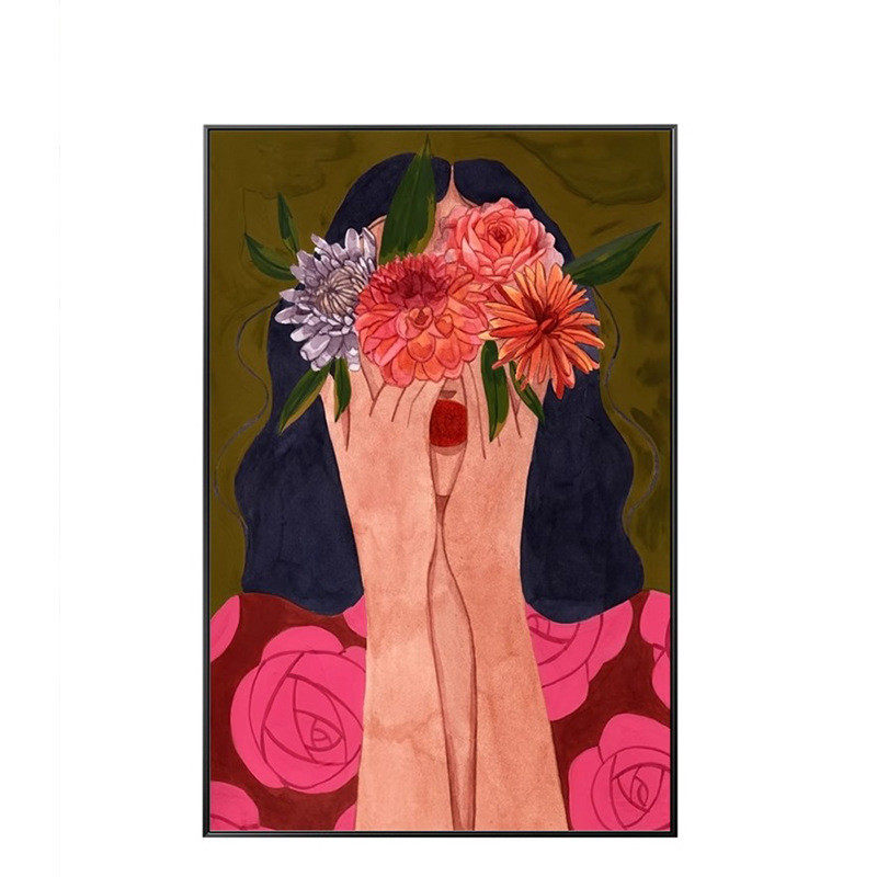 现代简约玄关装饰画花季少女卧室背景墙壁画客厅沙发床头竖版挂画
