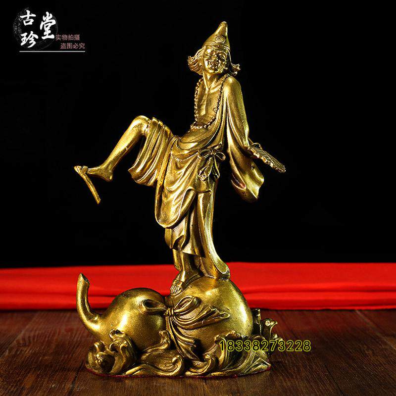 纯铜活佛济公摆件脚踩葫芦活佛济公站像金属神像家居工艺品