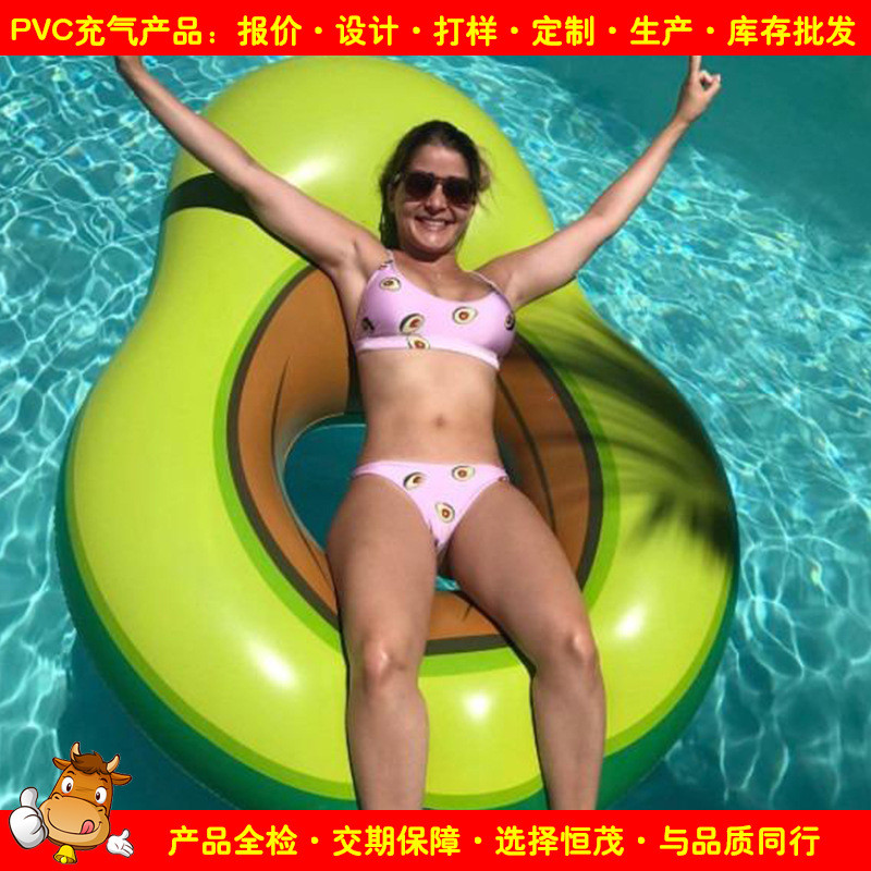 pvc充气鸭梨浮排吹气鳄梨大号游泳圈水上牛油果水泡浮漂垫现货