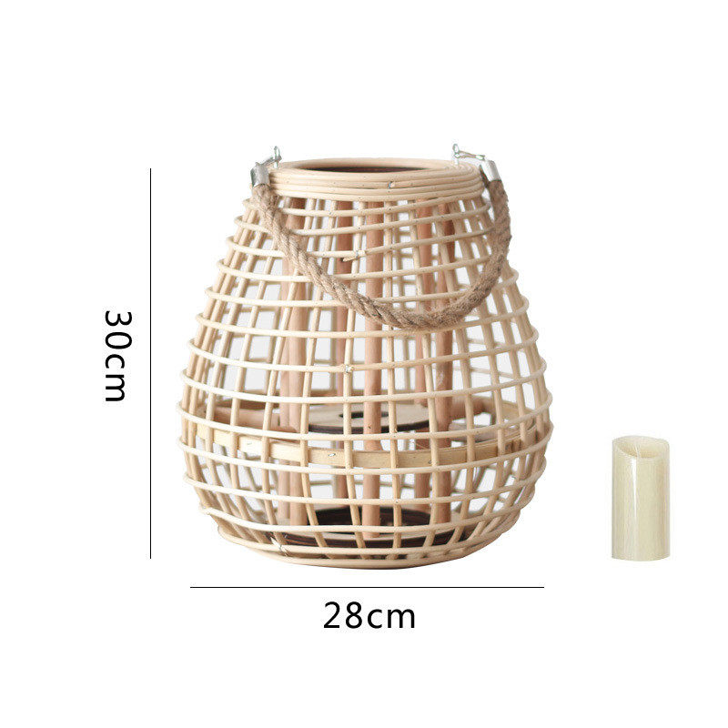 藤编落地风灯带庭院烛台民宿样板间腿装饰灯笼插电北欧日式新中式