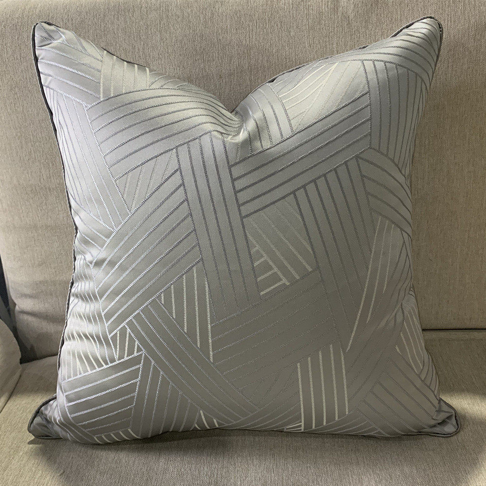 简约现代提花几何灰色线条设计师抱枕沙发装饰靠垫套45*45cm