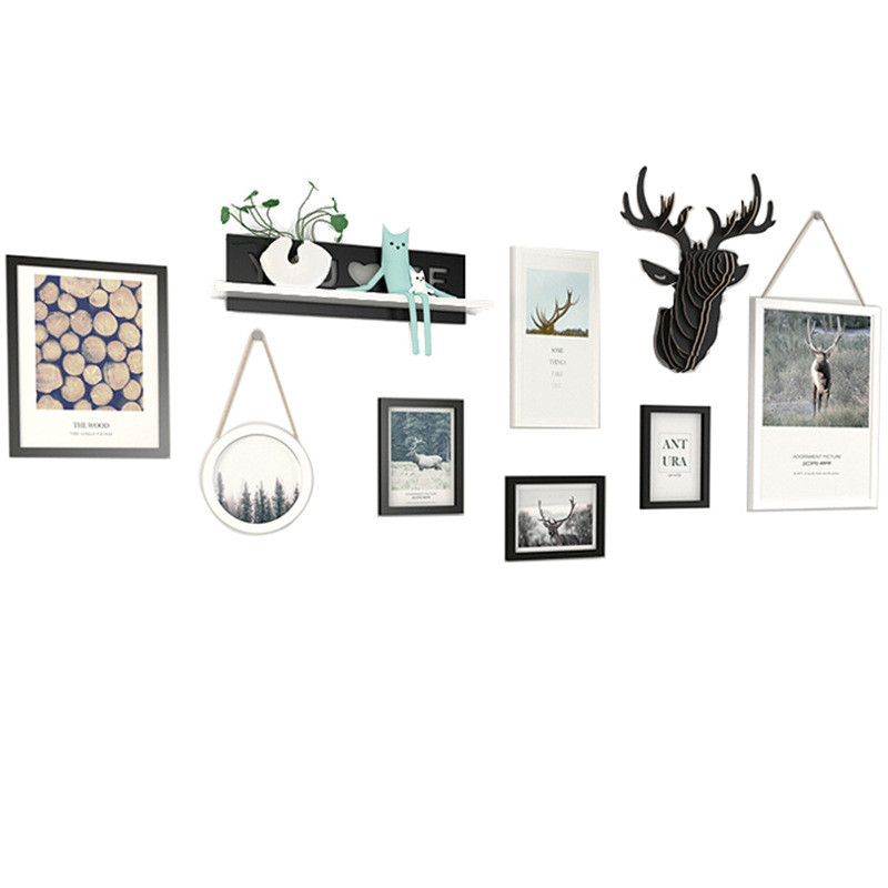 北欧ins框配鹿头装饰画沙发背景画悬挂实木挂画风格创意墙上壁饰图片