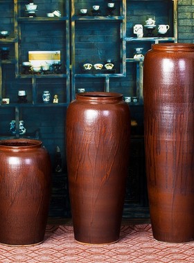 景德镇插花陶瓷做旧复古落地花瓶餐厅办公室工艺品摆饰花瓶三件套