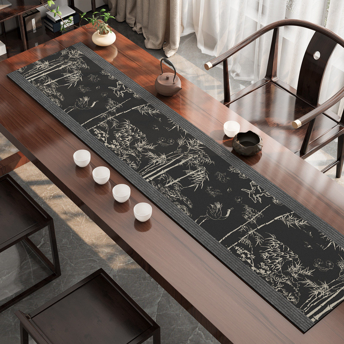 新中式禅意桌旗中国风禅意布艺桌布防水茶桌垫布长条茶茶台子茶席