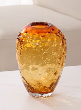 热销高端琥珀色琉璃花瓶装饰品摆件插花器家居客厅玄关餐桌样板间