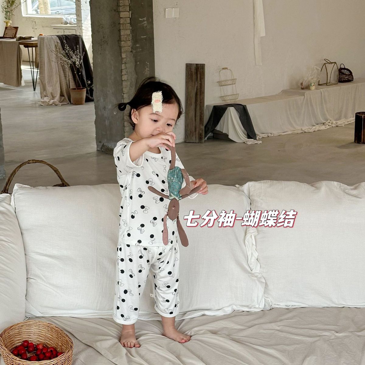 儿童睡衣雅赛尔女童春夏薄款男童七分袖空调服宝宝家居服套装透气