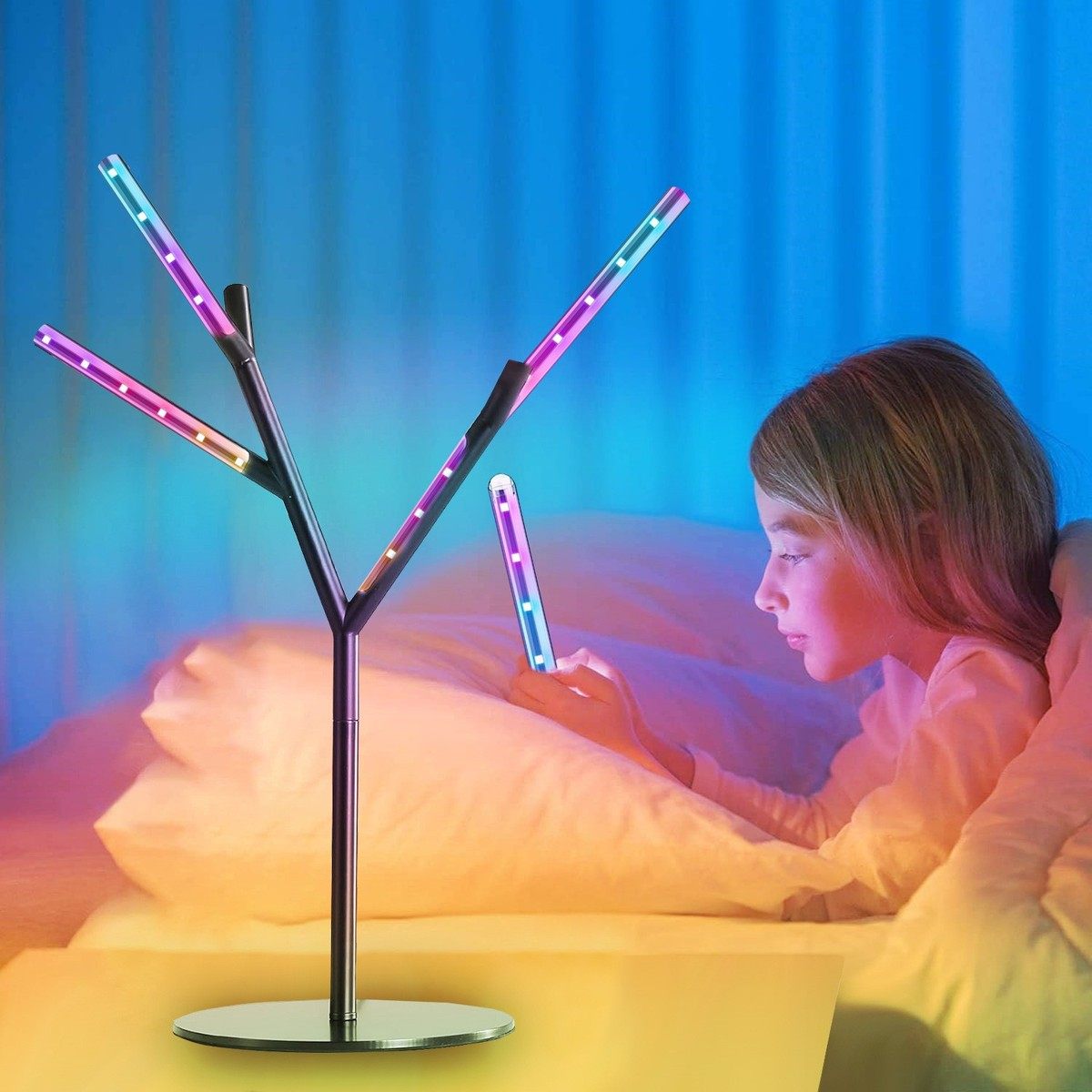 磁吸台灯护眼可拆卸树枝异型氛围灯rgb可调光调色diyled小夜灯