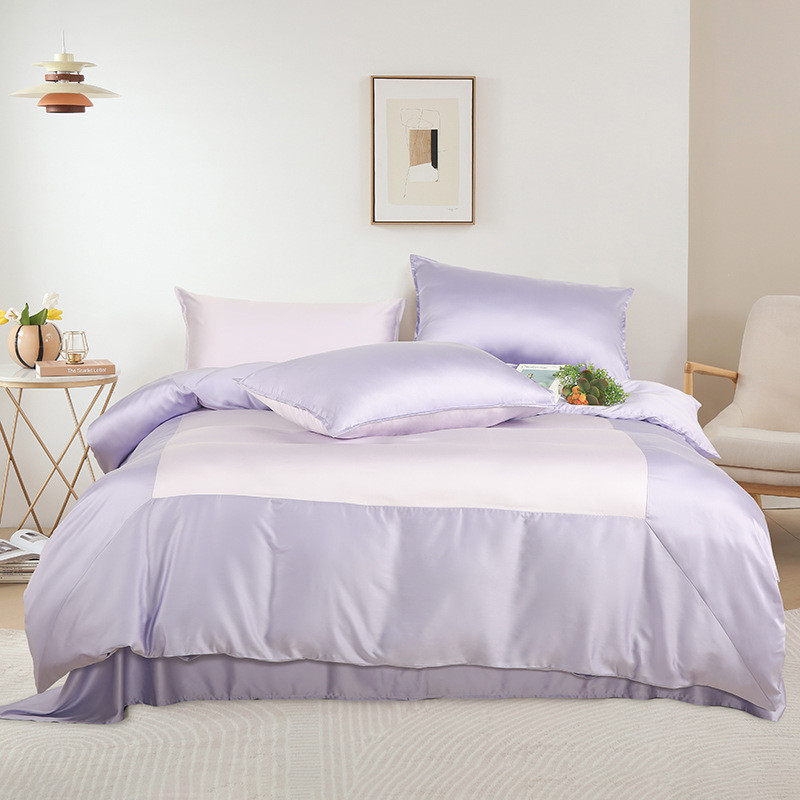 夏季凉感天丝棉简约贡缎四件套轻奢拼接高级感撞色风床上用品套件