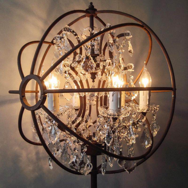 美式loft复古工业风铁艺水晶地球仪落地灯客厅卧室吧台简约灯