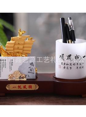 办公室牛摆件店铺创意装饰工艺品商务牛年开业礼品老板桌复古笔筒