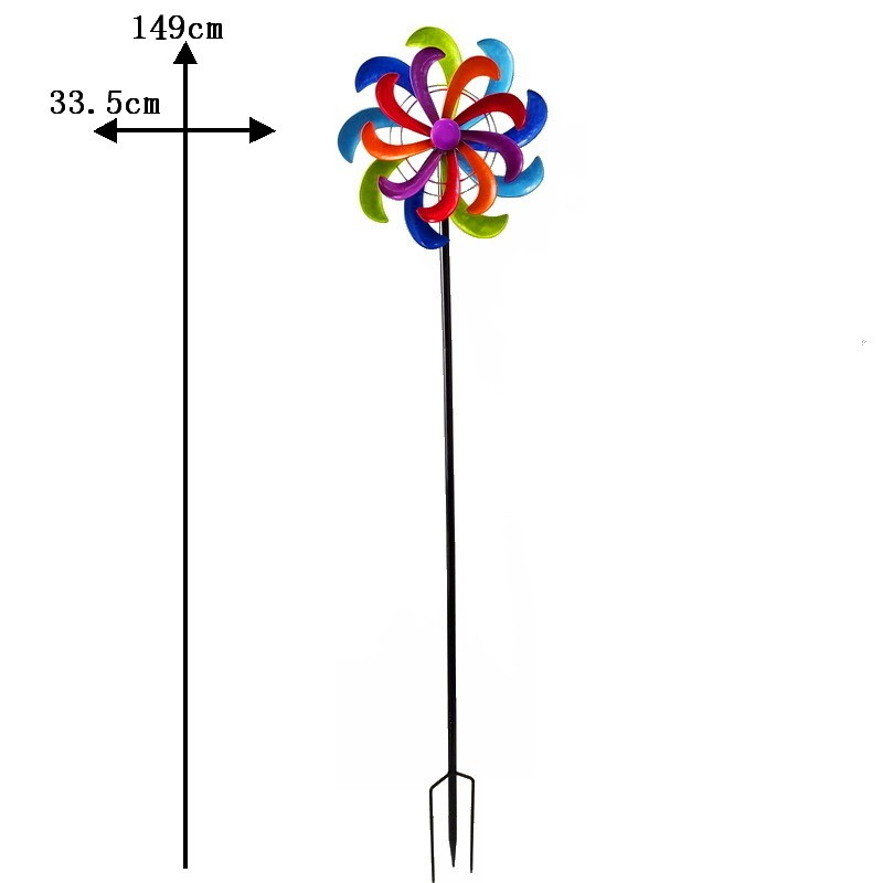 热销庭院花园园林景观小风车花朵装饰道具户外铁艺多彩郁金香