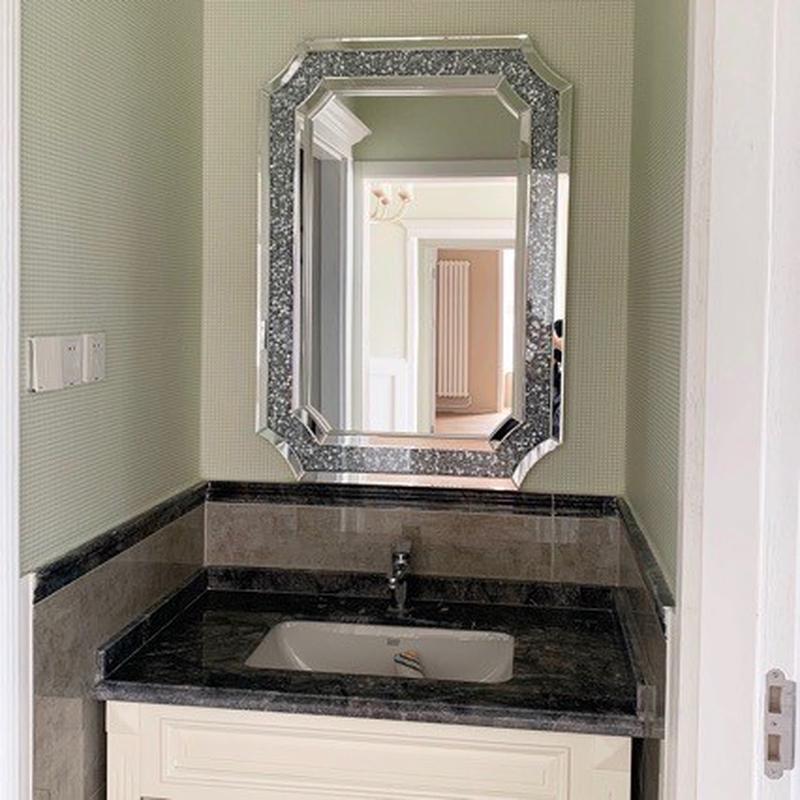 欧式轻奢浴室镜子梳妆台镶钻化妆镜壁炉装饰边壁挂镜字玄关餐镜框