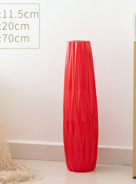 60厘米陶瓷红色红平面可装水花器喜庆大花瓶花瓶大号高客厅落地