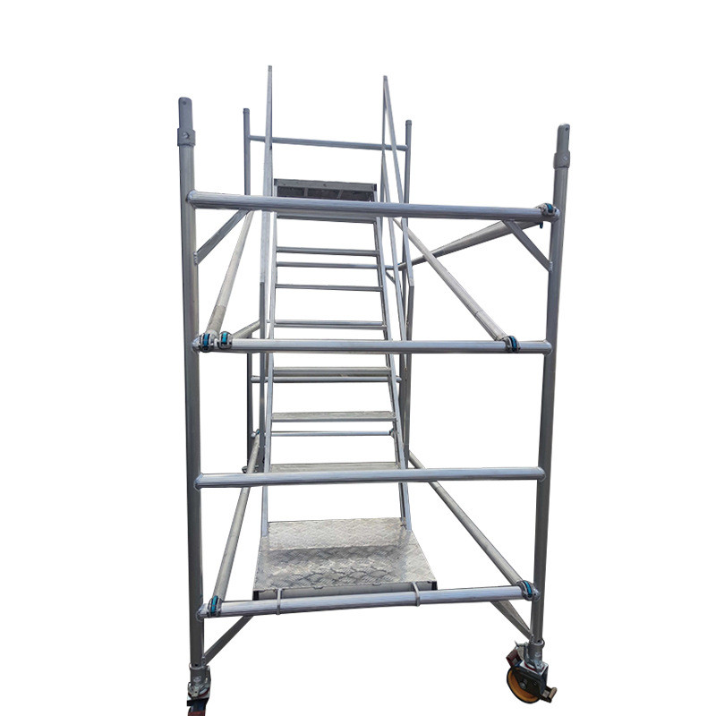 带款铝合金脚手架移动登高平台定制轮斜撑梯式移动式铝质脚手架