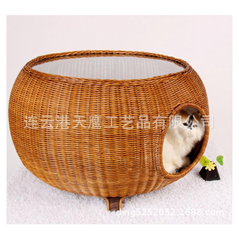 现货批发藤编猫笼茶几猫狗两用猫窝半封闭式猫宠物猫家具