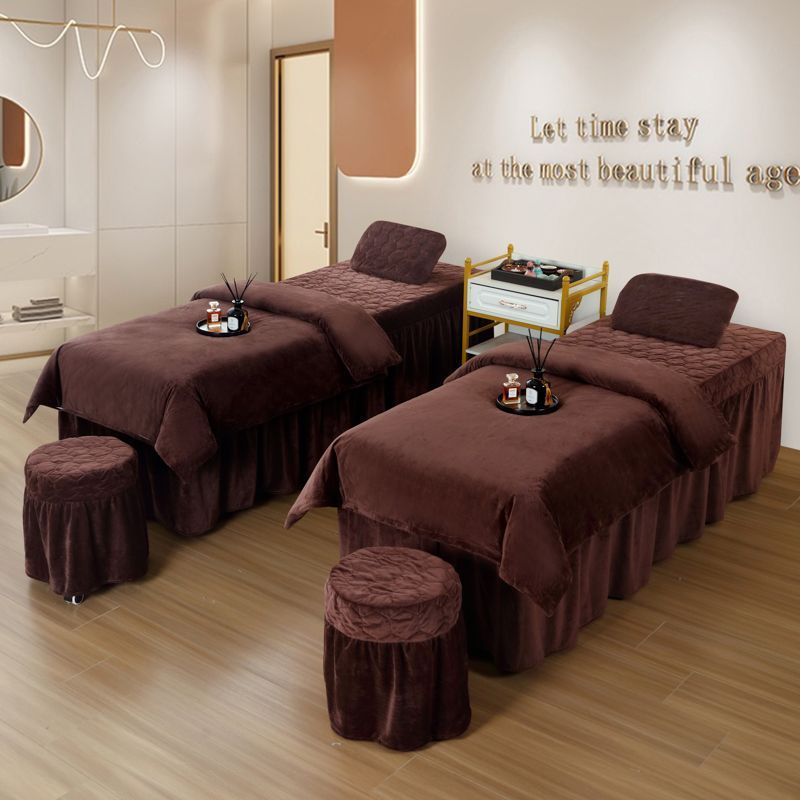 加厚超柔按摩院绒美容美体理疗水晶专用床罩四件套黑色多色可